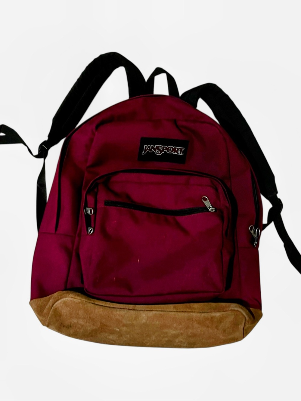 Jansport maroon and Brown Leather and Canvas backpack
